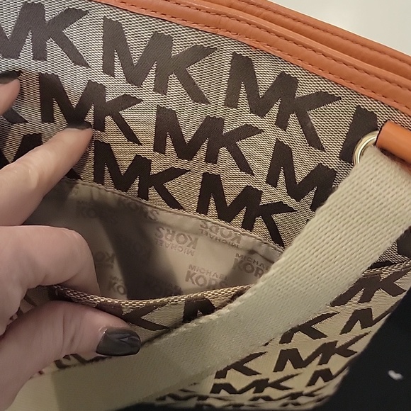 Michael Kors Beige and Orange MK Logo Crossbody - Picture 9 of 16